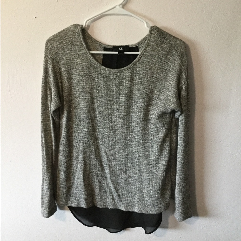 Grey Sweater Sheer Back Long Sleeve S